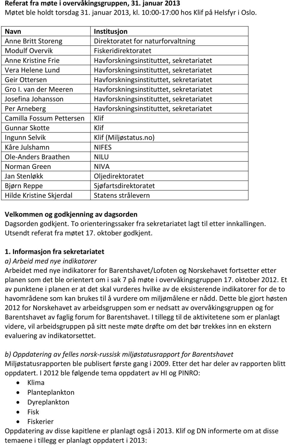 van der Meeren Josefina Johansson Per Arneberg Camilla Fossum Pettersen Gunnar Skotte Ingunn Selvik Kåre Julshamn Ole-Anders Braathen Norman Green Jan Stenløkk Bjørn Reppe Hilde Kristine Skjerdal