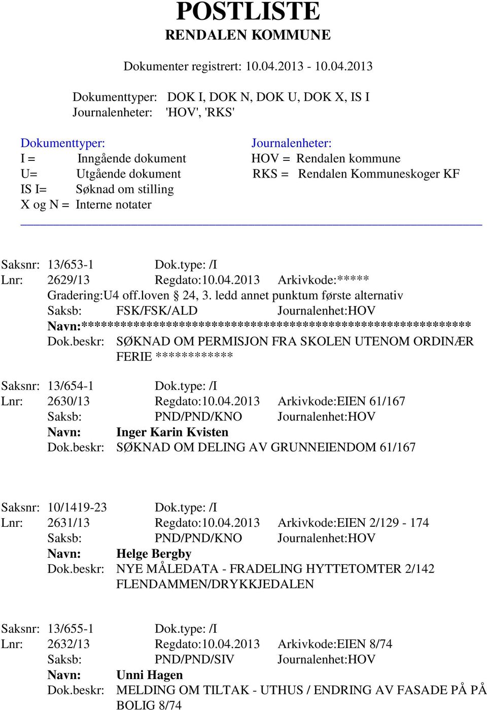 2013 Arkivkode:EIEN 61/167 Saksb: PND/PND/KNO Journalenhet:HOV Navn: Inger Karin Kvisten Dok.beskr: SØKNAD OM DELING AV GRUNNEIENDOM 61/167 Saksnr: 10/1419-23 Dok.type: /I Lnr: 2631/13 Regdato:10.04.