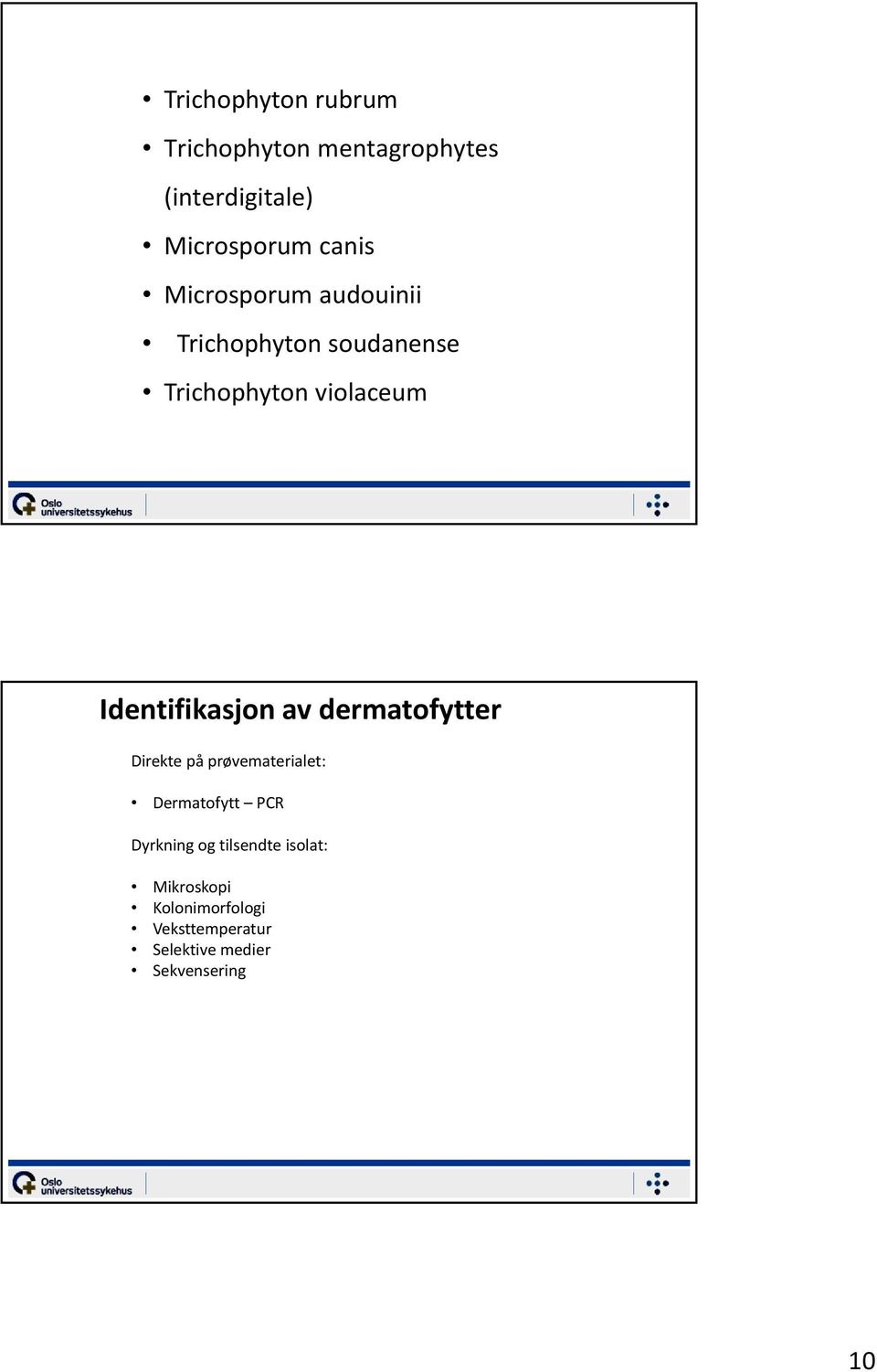 Identifikasjon av dermatofytter Direkte på prøvematerialet: Dermatofytt PCR