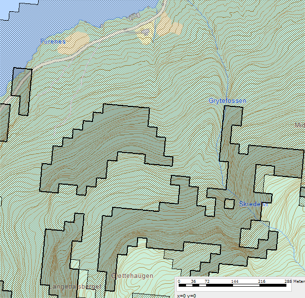 SKREDFAREVURDERING FURENES, GRANVIN HERAD 10 Steinsprang I aktsemdskartet for steinsprang ligg heile planområdet innafor utløpsområde (Fig. 8).