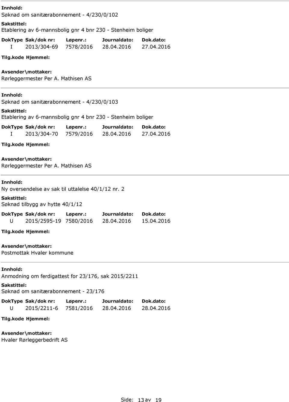 Per A. Mathisen AS Ny oversendelse av sak til uttalelse 40/1/12 nr. 2 Søknad tilbygg av hytte 40/1/12 2015/2595-19 7580/2016 15.04.