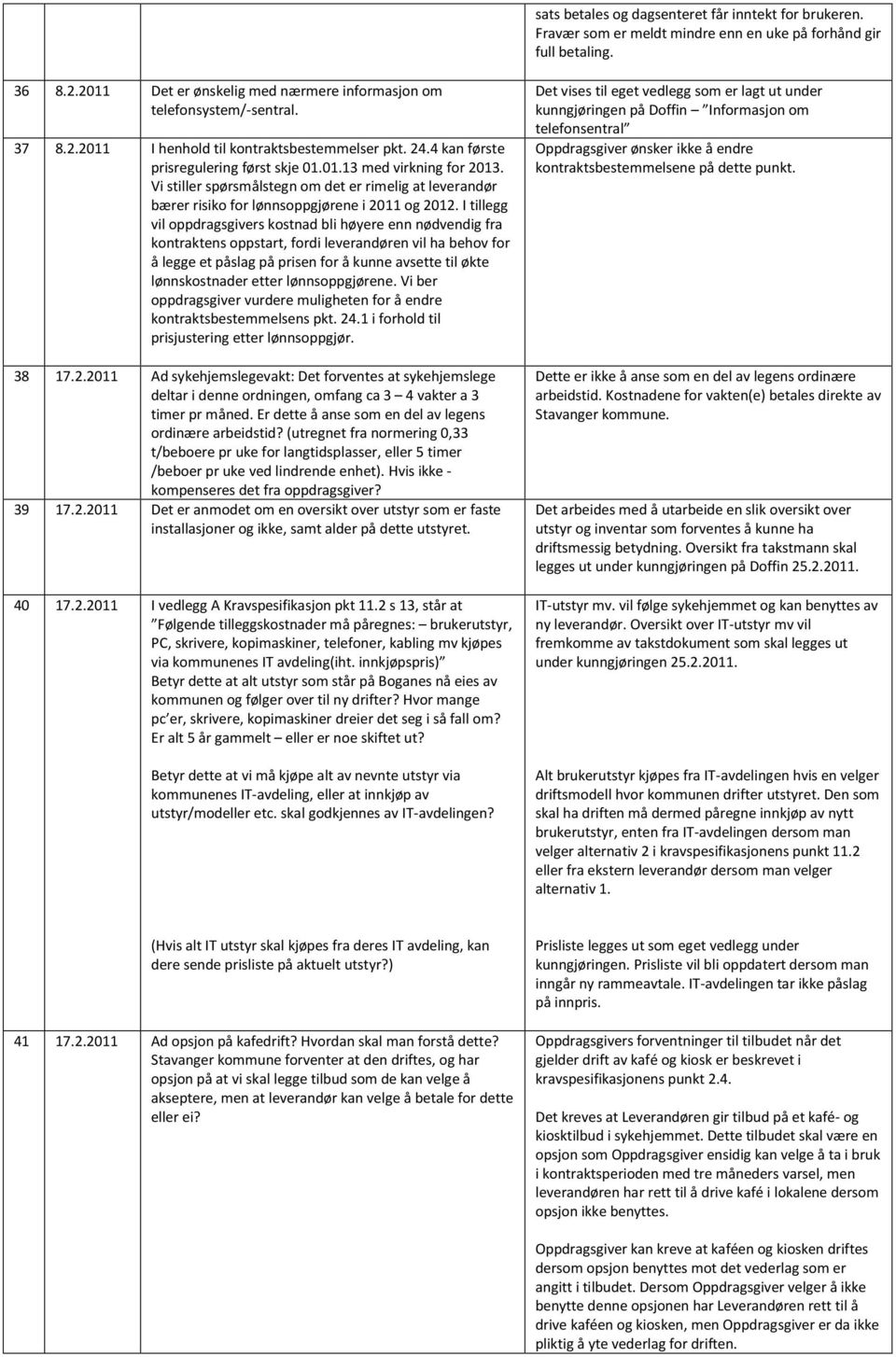 Vi stiller spørsmålstegn om det er rimelig at leverandør bærer risiko for lønnsoppgjørene i 2011 og 2012.