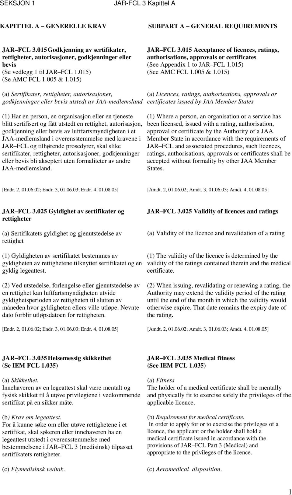 015) JAR FCL 3.015 Acceptance of licences, ratings, authorisations, approvals or certificates (See Appendix 1 to JAR FCL 1.015) (See AMC FCL 1.005 & 1.