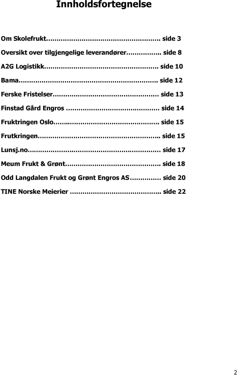 side 12 Ferske Fristelser side 13 Finstad Gård Engros side 14 Fruktringen Oslo.