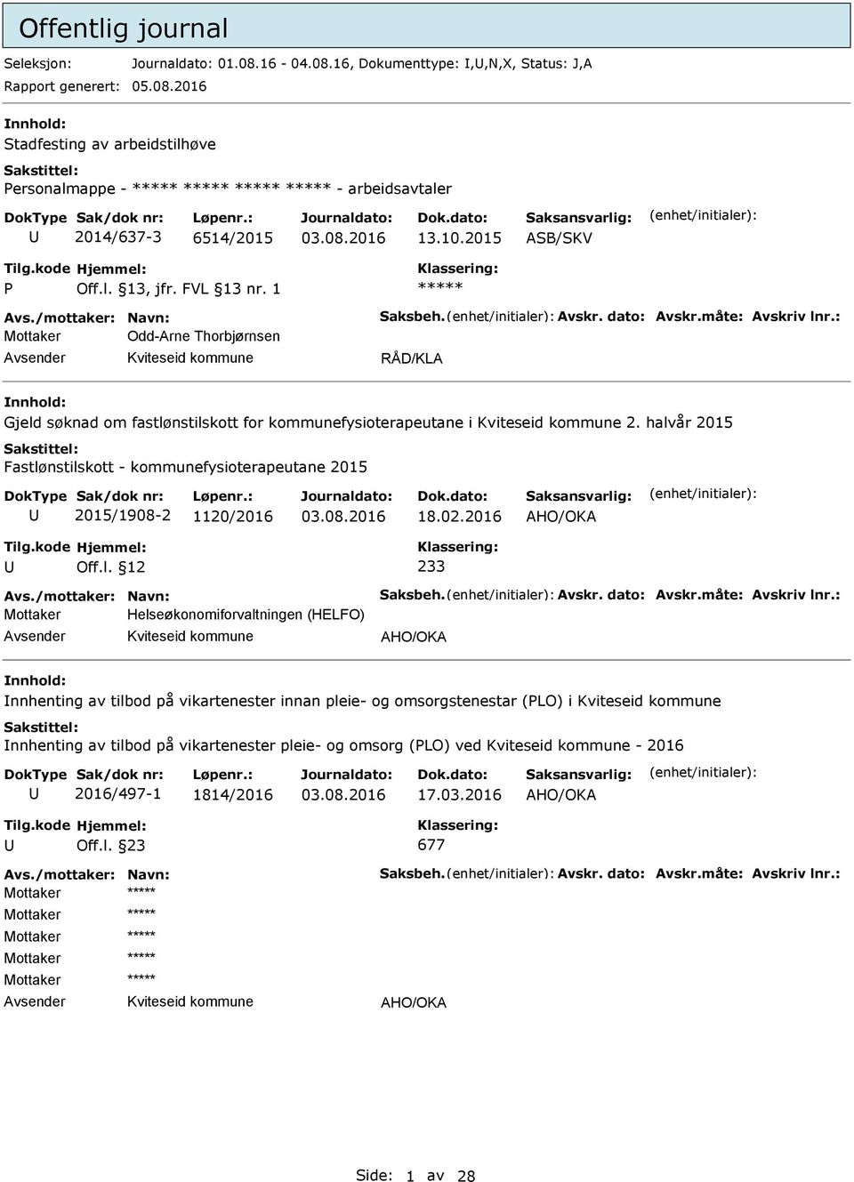 halvår 2015 Fastlønstilskott - kommunefysioterapeutane 2015 2015/1908-2 1120/2016 18.02.2016 HO/OK Off.l. 12 233 vs./mottaker: Navn: Saksbeh. vskr. dato: vskr.måte: vskriv lnr.