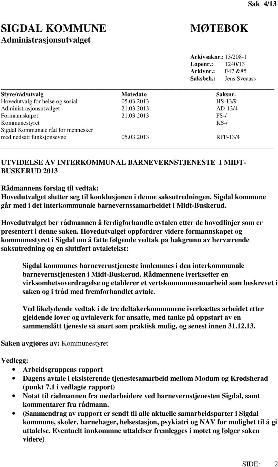 2013 AD-13/4 Formannskapet 21.03.