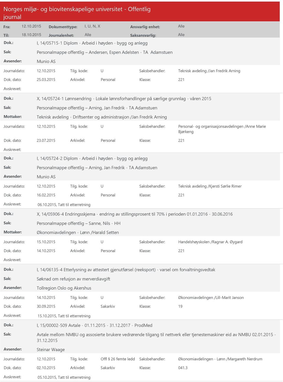 03.2015 Arkivdel: Personal X, 14/05724-1 Lønnsendring - Lokale lønnsforhandlinger på særlige grunnlag - våren 2015 Personalmappe offentlig Arning, Jan Fredrik - TA Adamstuen Teknisk avdeling -