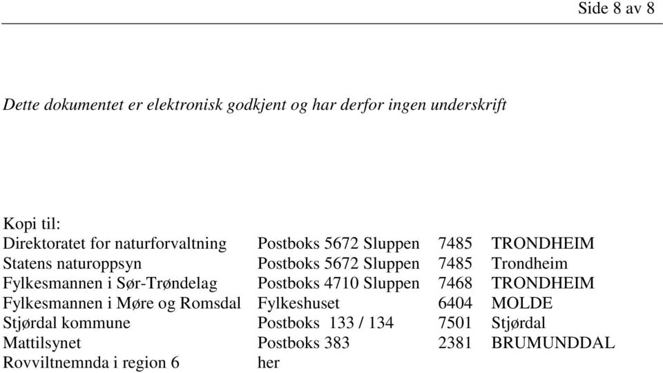 Fylkesmannen i Sør-Trøndelag Postboks 4710 Sluppen 7468 TRONDHEIM Fylkesmannen i Møre og Romsdal Fylkeshuset 6404