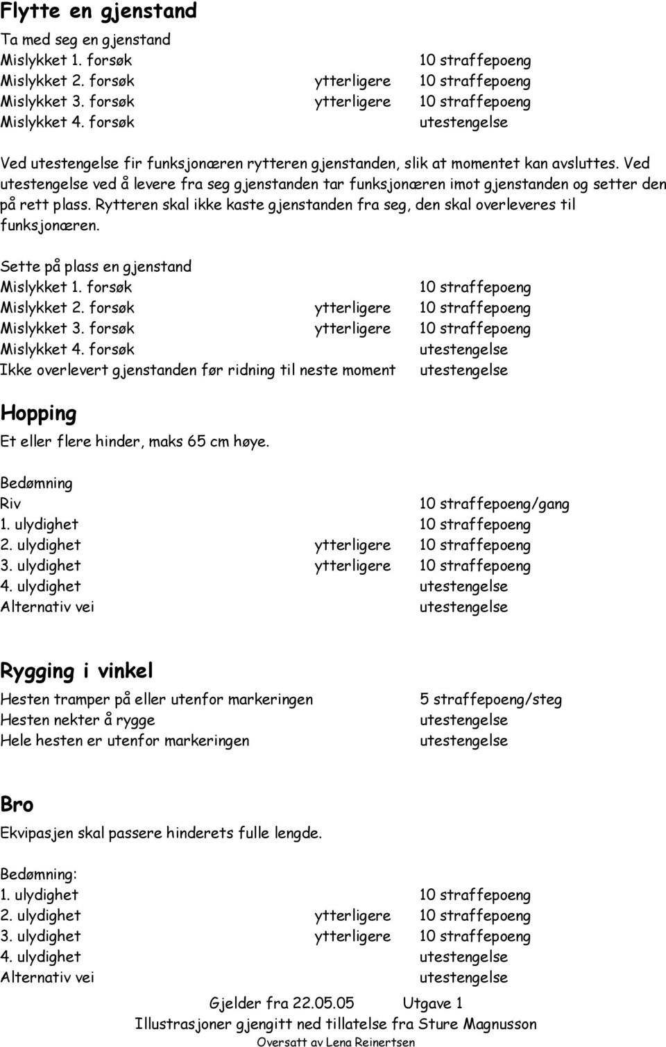 Rytteren skal ikke kaste gjenstanden fra seg, den skal overleveres til funksjonæren. Sette på plass en gjenstand Mislykket 1. forsøk Mislykket 2. forsøk ytterligere Mislykket 3.