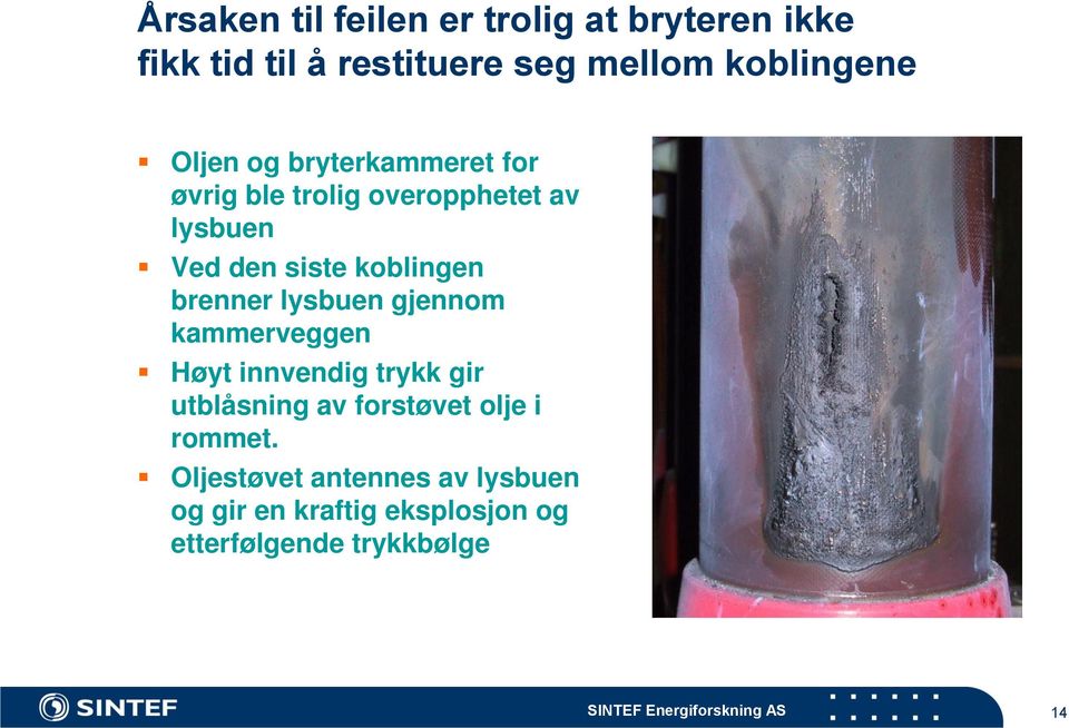 lysbuen gjennom kammerveggen Høyt innvendig trykk gir utblåsning av forstøvet olje i rommet.