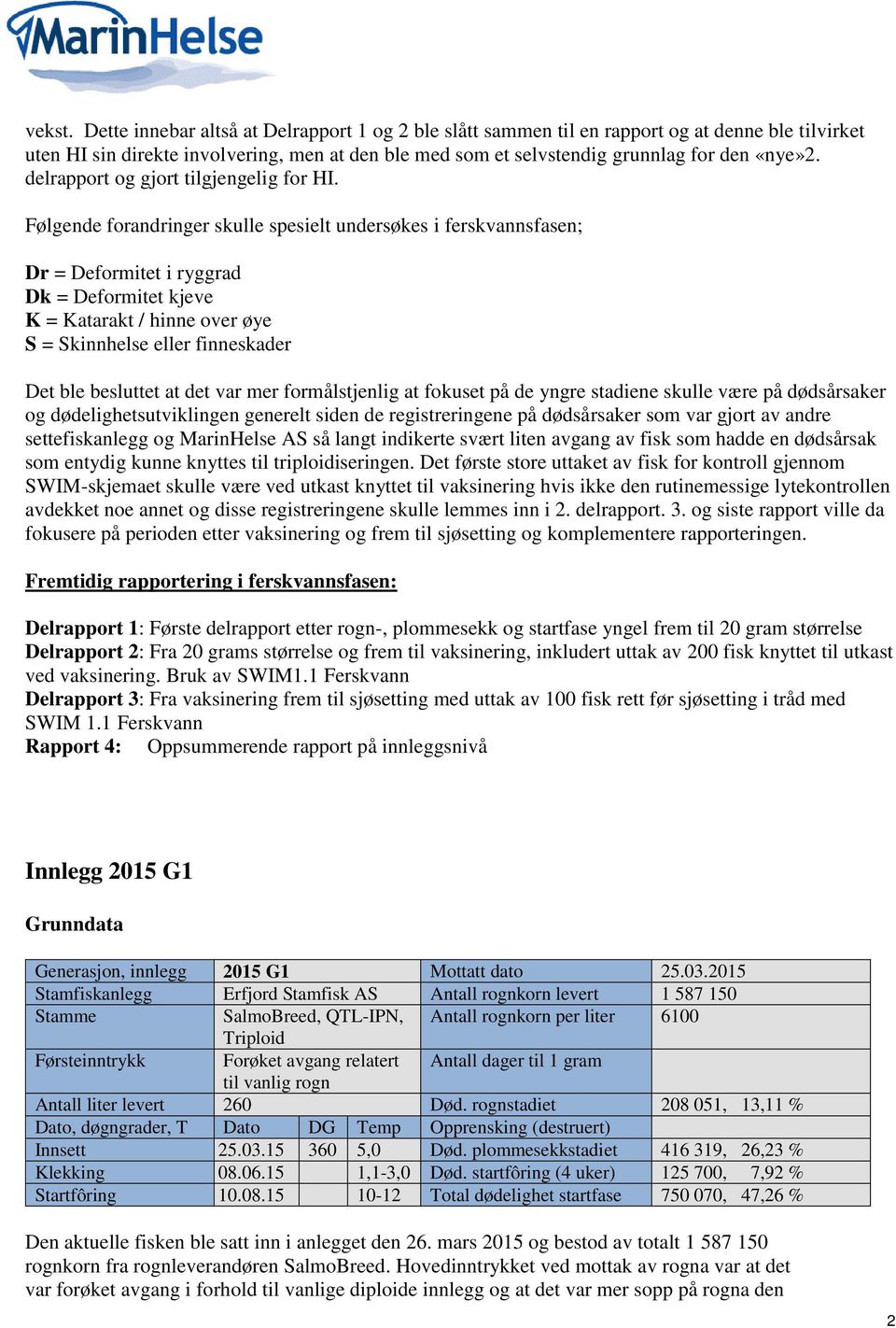 delrapport og gjort tilgjengelig for HI.