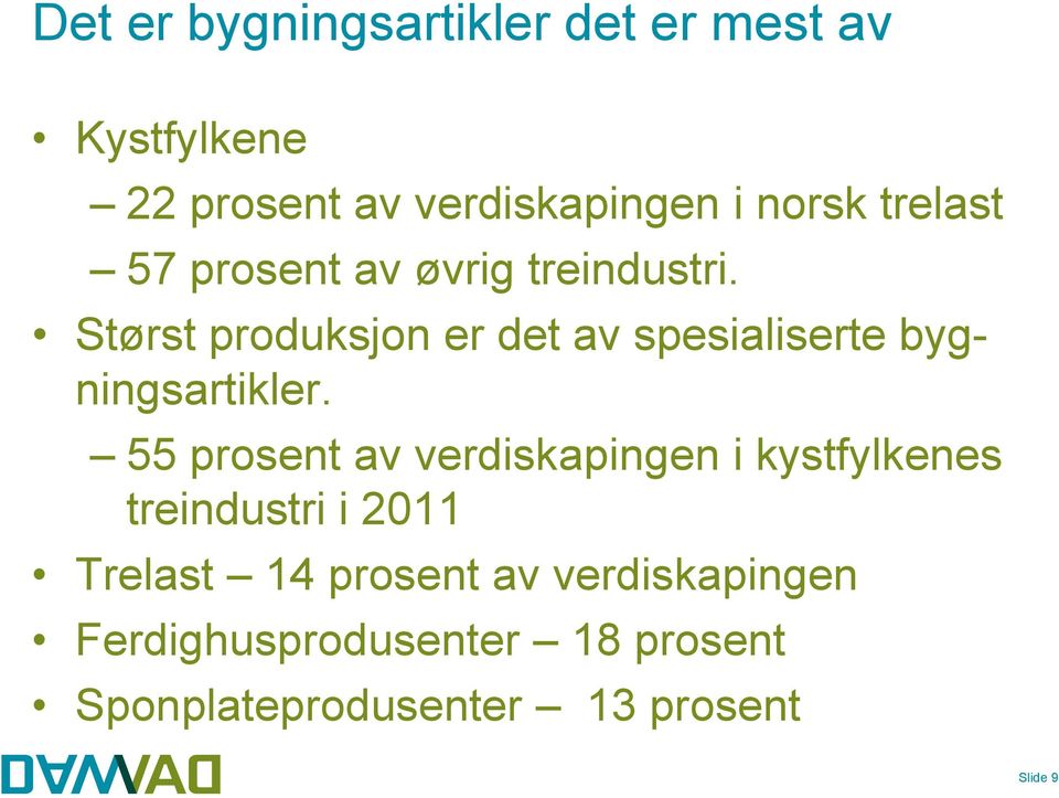 Størst produksjon er det av spesialiserte bygningsartikler.