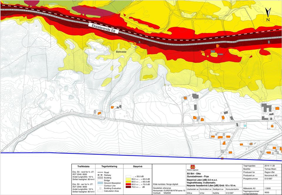 0 db Eks. E6 - sør for fv. 27: ÅDT 2040: 9000 Bridge 2 4 Eks.