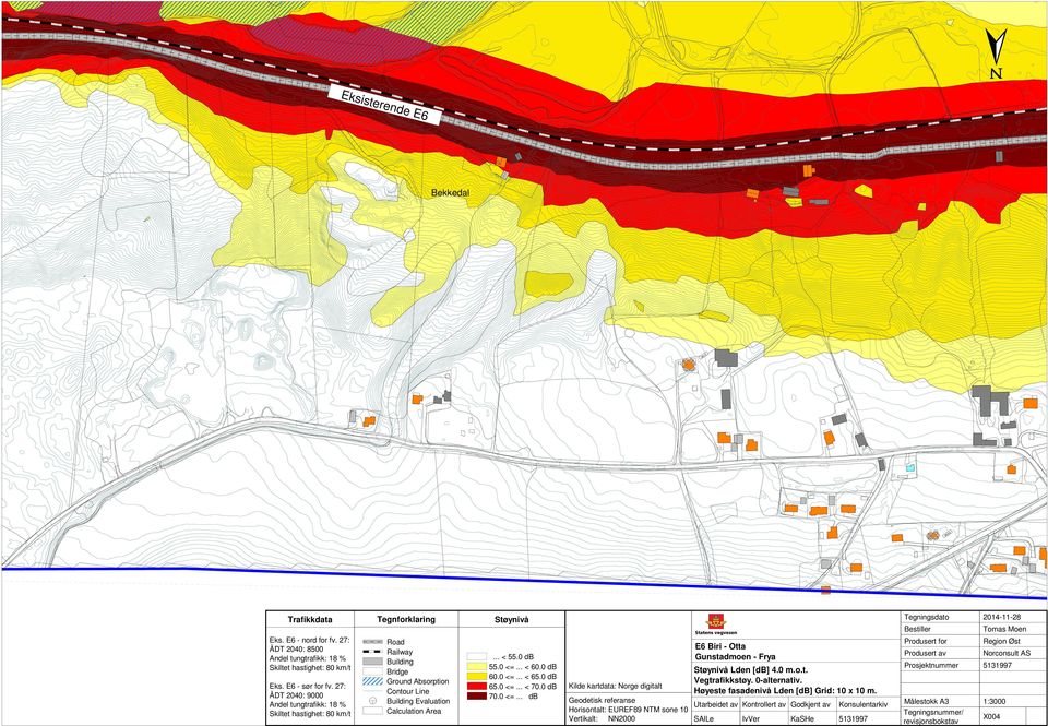 0 db Eks. E6 - sør for fv. 27: ÅDT 2040: 9000 Bridge 2 4 Eks.
