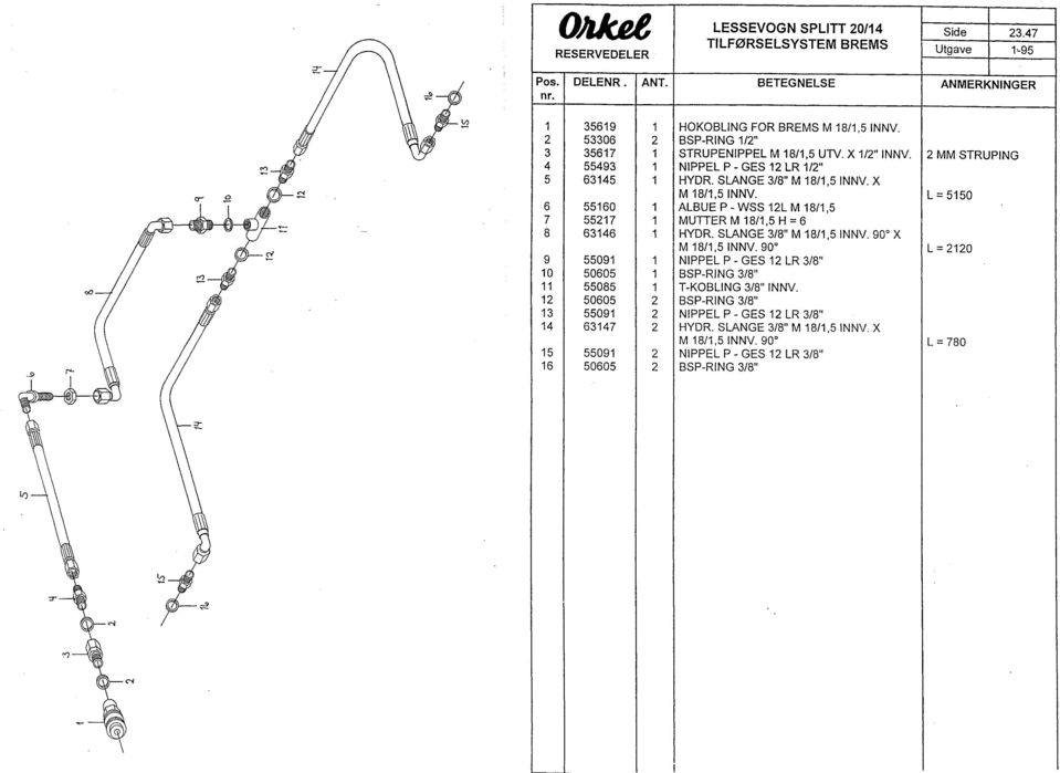 L=5150 6 55160 1 ALBUE P - WSS 12L M 18/1,5 7 55217 1 MUTTER M 18/1,5 H = 6 8 63146 1 HYOR. SLANGE 3/8" M 18/1,5 INNV. 90 X M 18/1,5 INNV.