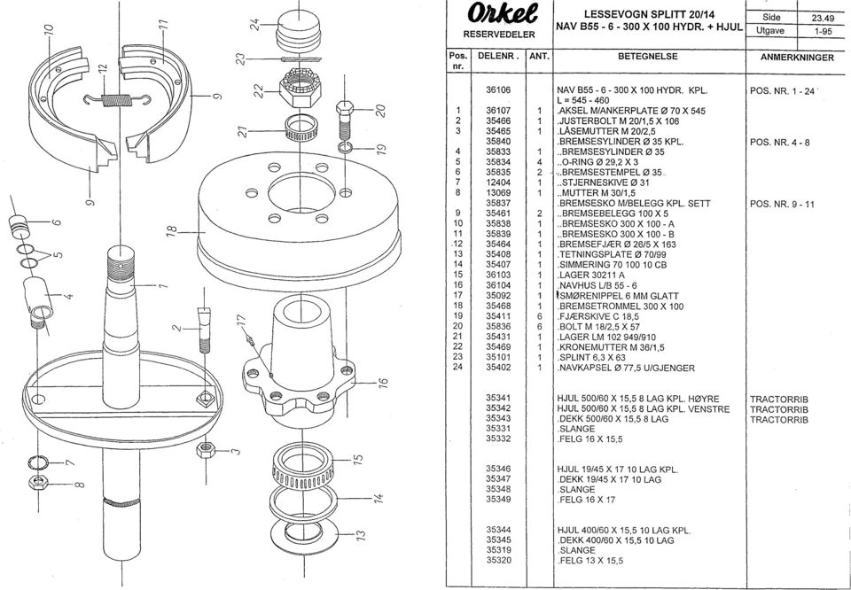 LASEMUDER M 20/2,5 35840.BREMSESYLINDER 0 35 KPL. POS. NR. 4-8 4 35833 1.. BREMSESYLINDER 0 35 5 35834 4.. O-RING 0 29,2 X 3 6 35835 2 - ;.BREMSESTEMPEL 0.35 7 12404 1.. STJERNESKIVE 0 31 e 8 13069 1.