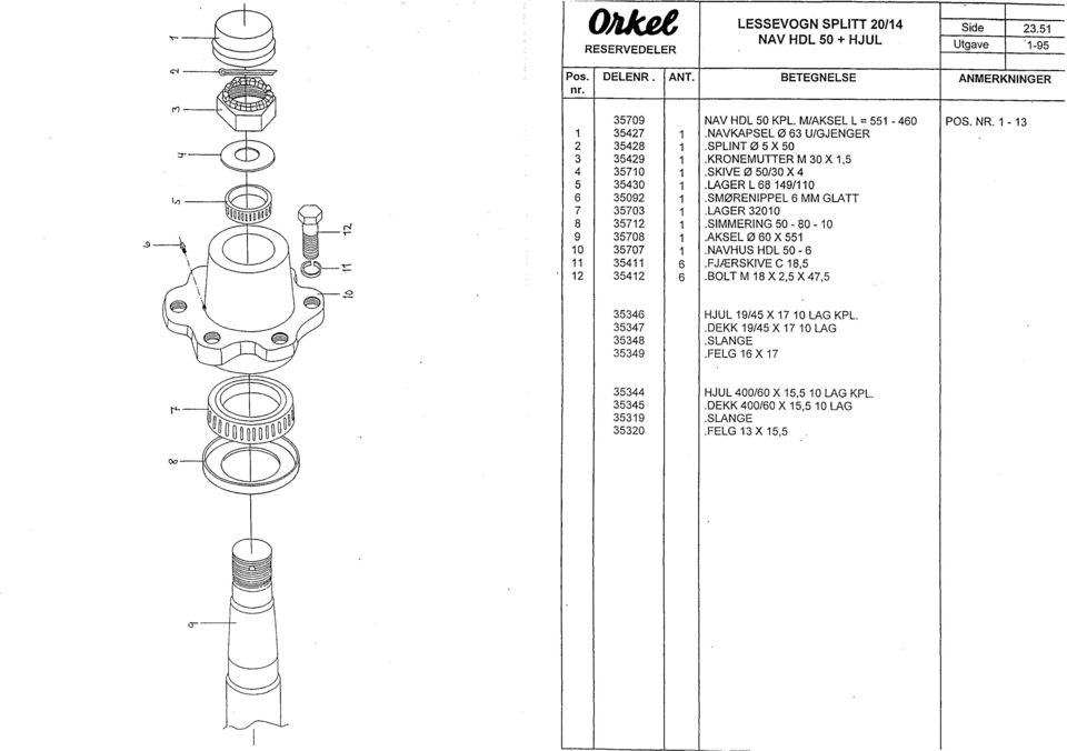 SMØRENIPPEL 6 MM GLATT 7 35703 1.LAGER 32010 8 35712 1.SIMMERING 50-80 - 10 9 35708 1.AKSEL ø 60 X 551 10 35707 1.NAVHUS HOL 50-6 11 35411 6.FJÆRSKIVE C 18,5 12 35412 6.