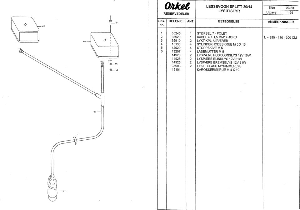 u/pærer L = 850-110 - 300 CM 4 15130 4 SYLINDERHODESKRUE M 5 X 16 5 12029 4 STOPPSKIVE M 5 6 13207 4 LASEMUTTER M 5 14926 2