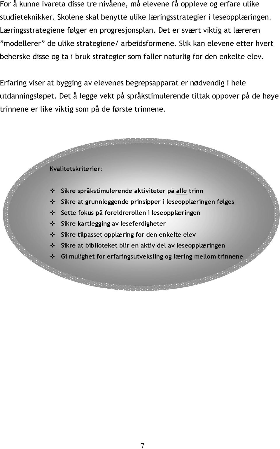 Slik kan elevene etter hvert beherske disse og ta i bruk strategier som faller naturlig for den enkelte elev. Erfaring viser at bygging av elevenes begrepsapparat er nødvendig i hele utdanningsløpet.