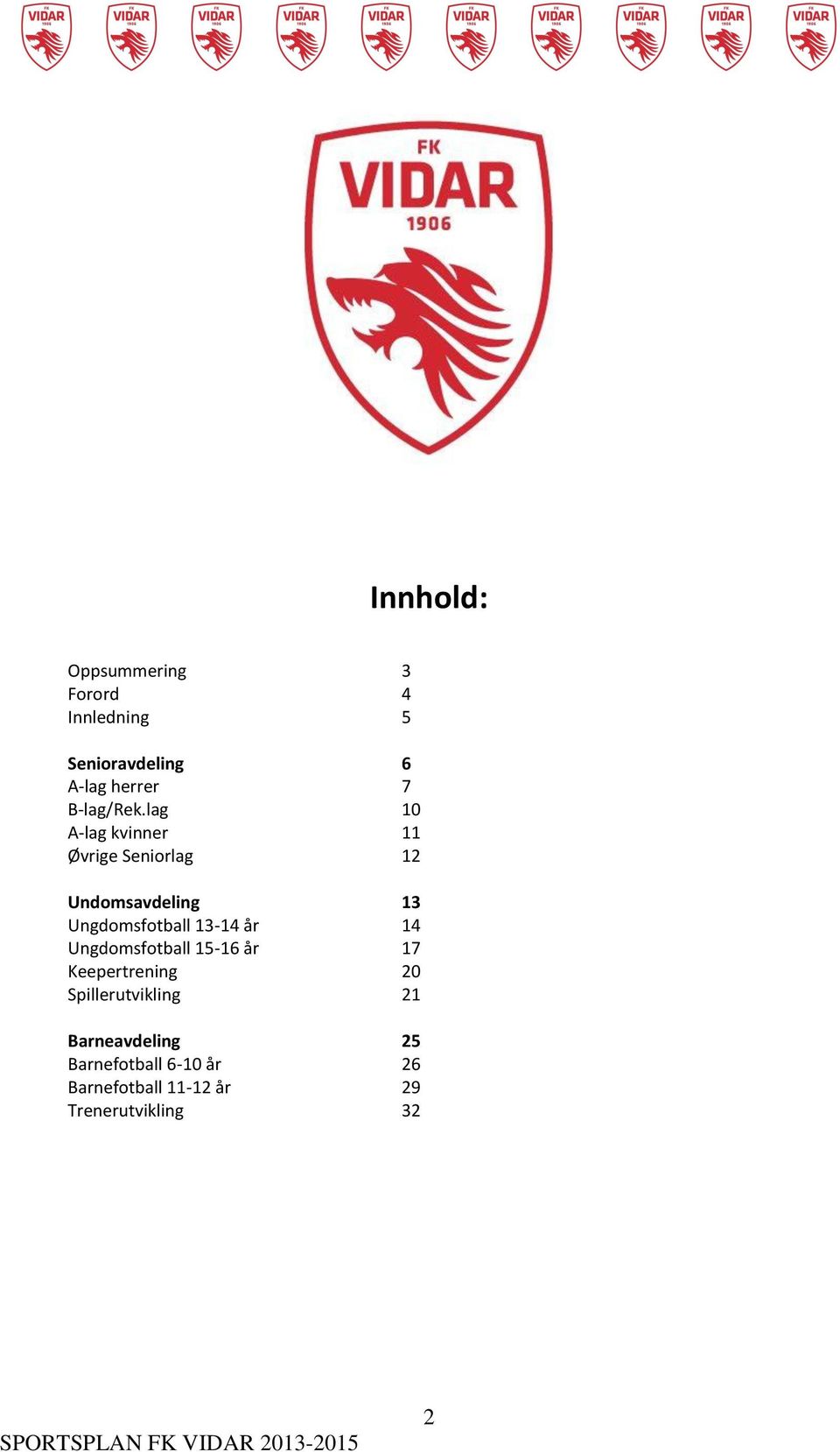 lag 10 A-lag kvinner 11 Øvrige Seniorlag 12 Undomsavdeling 13 Ungdomsfotball