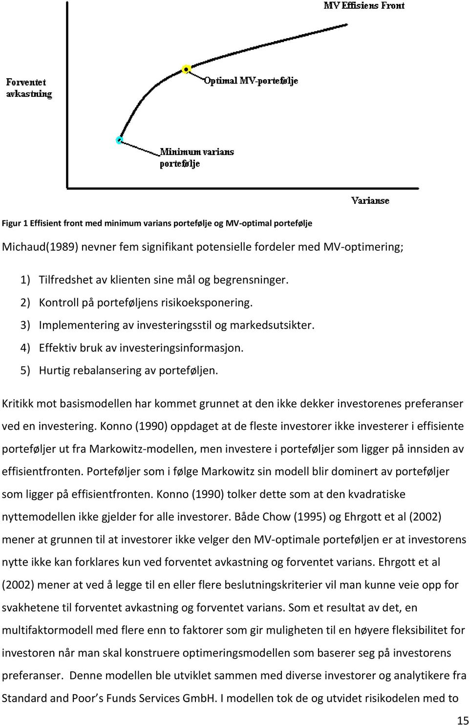 5) Hurtig rebalansering av porteføljen. Kritikk mot basismodellen har kommet grunnet at den ikke dekker investorenes preferanser ved en investering.