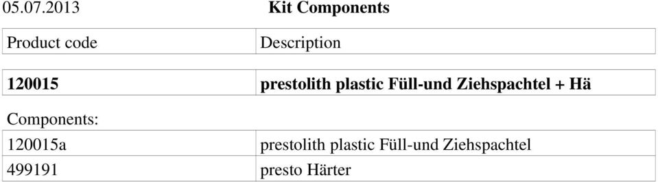 120015 prestolith plastic Füll-und