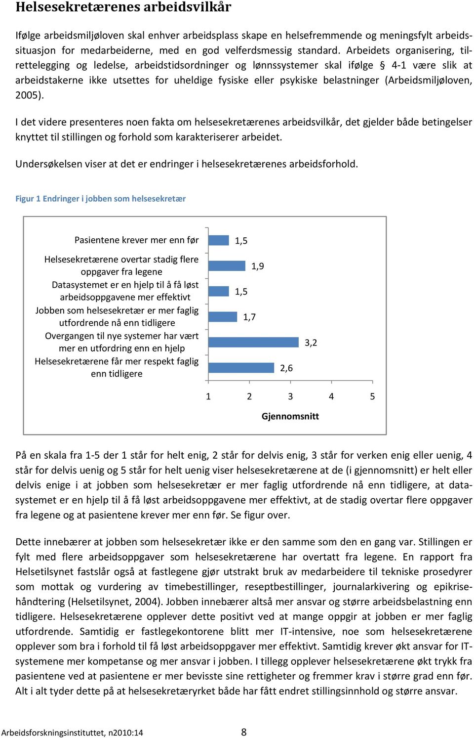 (Arbeidsmiljøloven, 2005). I det videre presenteres noen fakta om helsesekretærenes arbeidsvilkår, det gjelder både betingelser knyttet til stillingen og forhold som karakteriserer arbeidet.