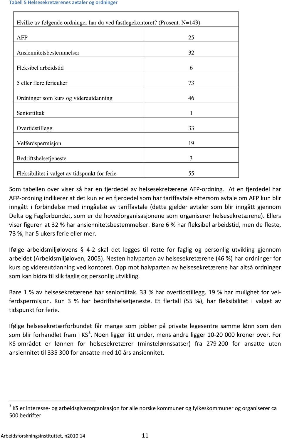 Bedriftshelsetjeneste 3 Fleksibilitet i valget av tidspunkt for ferie 55 Som tabellen over viser så har en fjerdedel av helsesekretærene AFP-ordning.