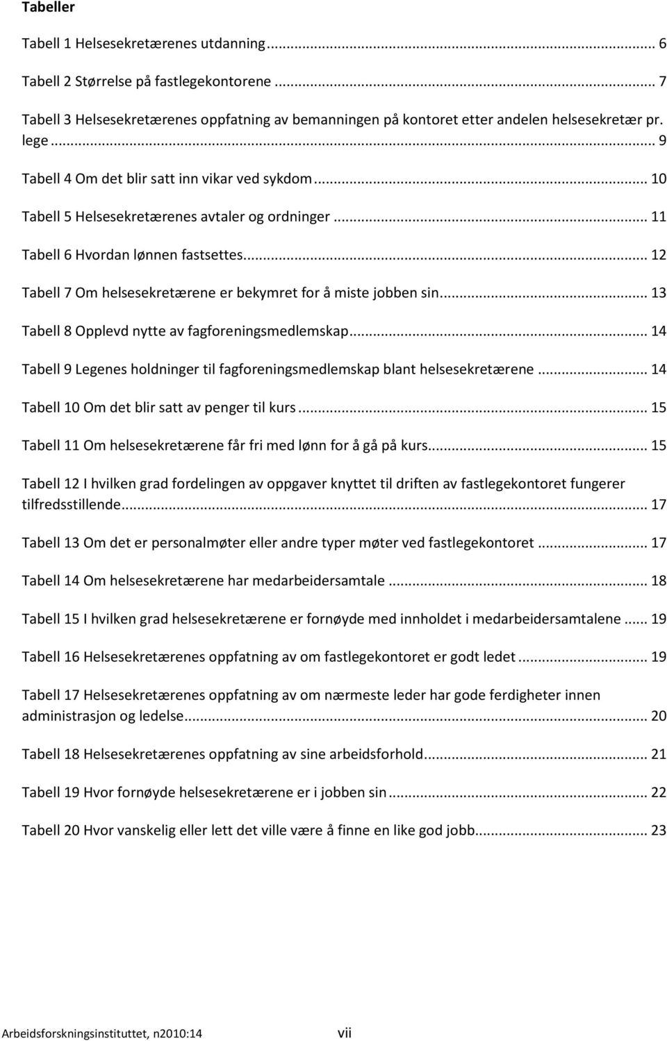 .. 12 Tabell 7 Om helsesekretærene er bekymret for å miste jobben sin... 13 Tabell 8 Opplevd nytte av fagforeningsmedlemskap.