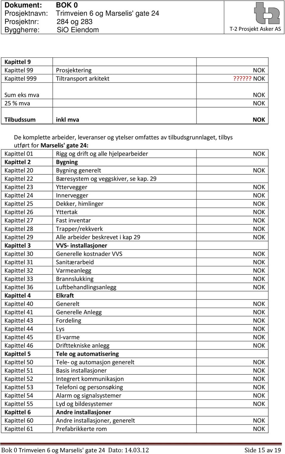 hjelpearbeider Kapittel 2 Bygning Kapittel 20 Bygning generelt Kapittel 22 Bæresystem og veggskiver, se kap.