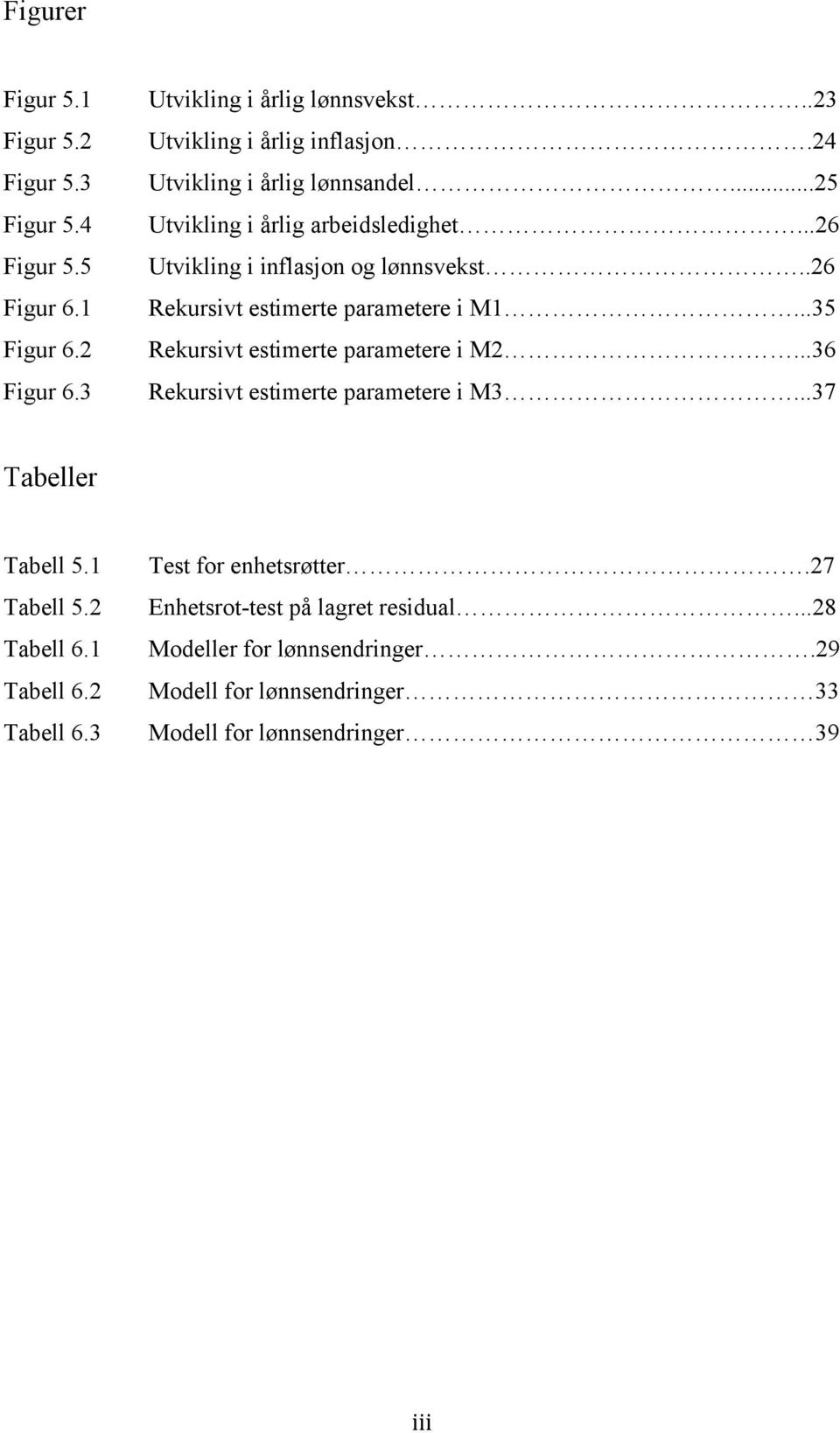 ..35 Rekursivt estimerte parametere i M2...36 Rekursivt estimerte parametere i M3...37 Tabeller Tabell 5.1 Tabell 5.2 Tabell 6.1 Tabell 6.2 Tabell 6.3 Test for enhetsrøtter.