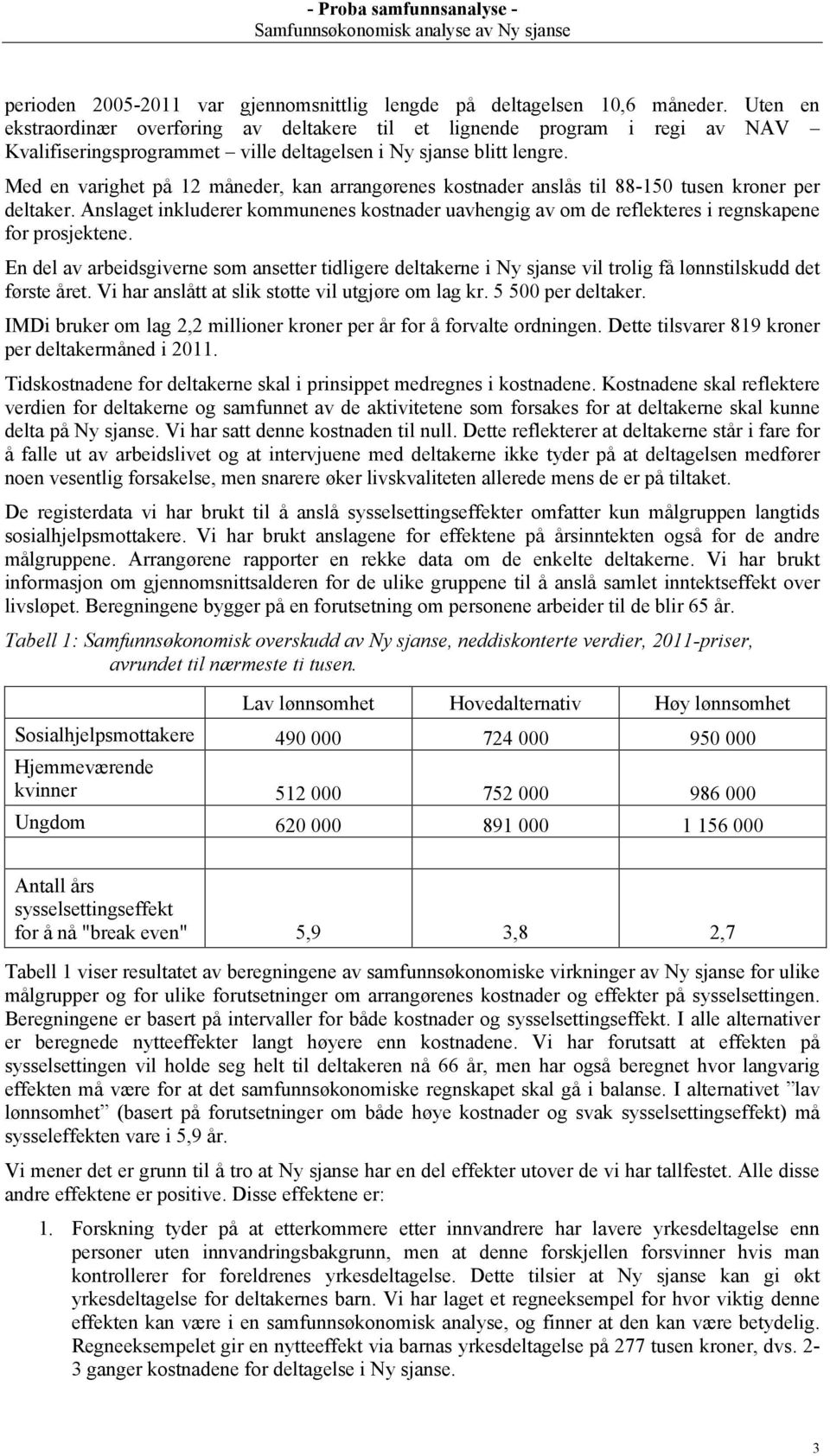 Med en varighet på 12 måneder, kan arrangørenes kostnader anslås til 88-150 tusen kroner per deltaker.