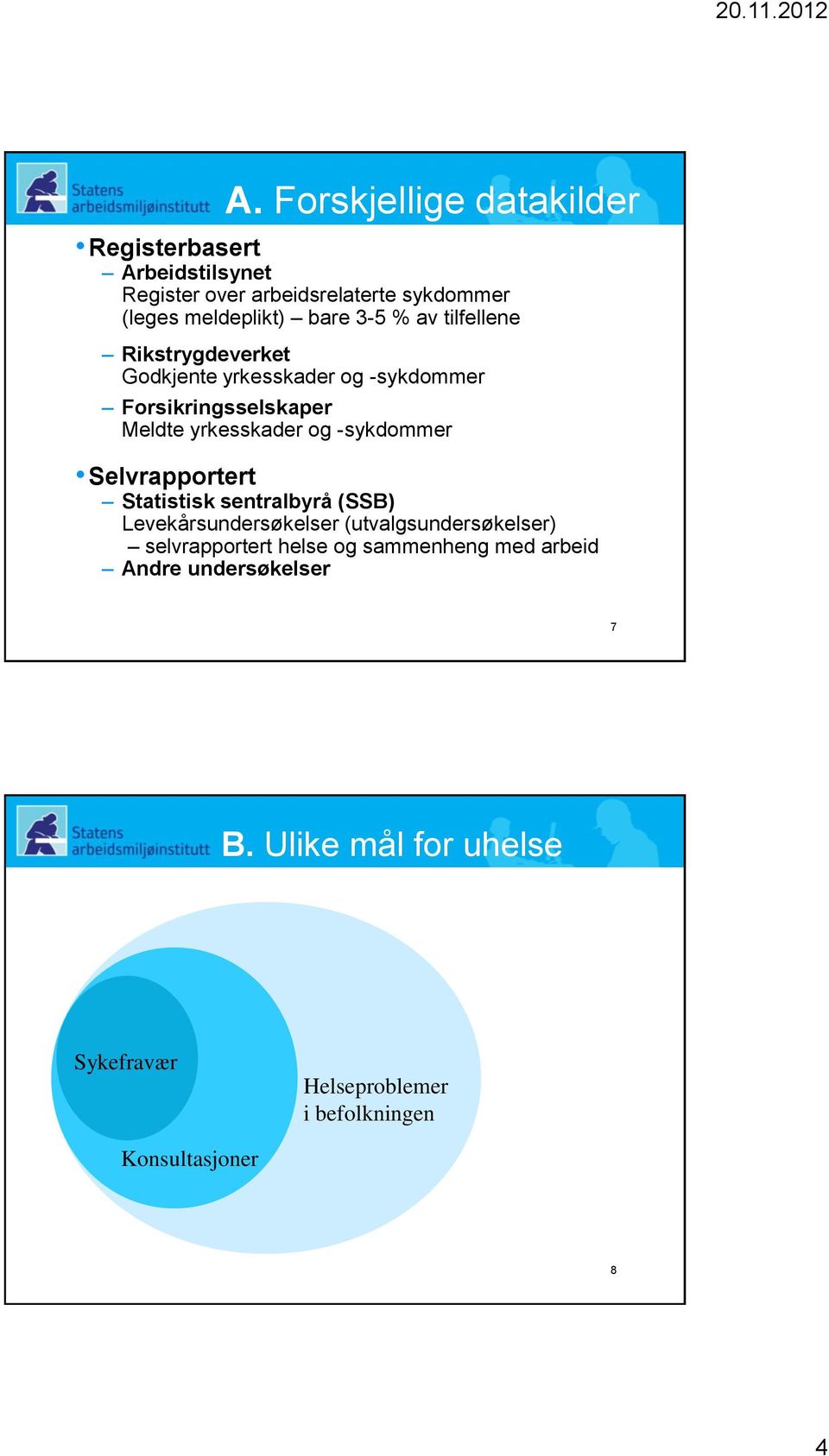 -sykdommer Selvrapportert Statistisk sentralbyrå (SSB) Levekårsundersøkelser (utvalgsundersøkelser) selvrapportert helse