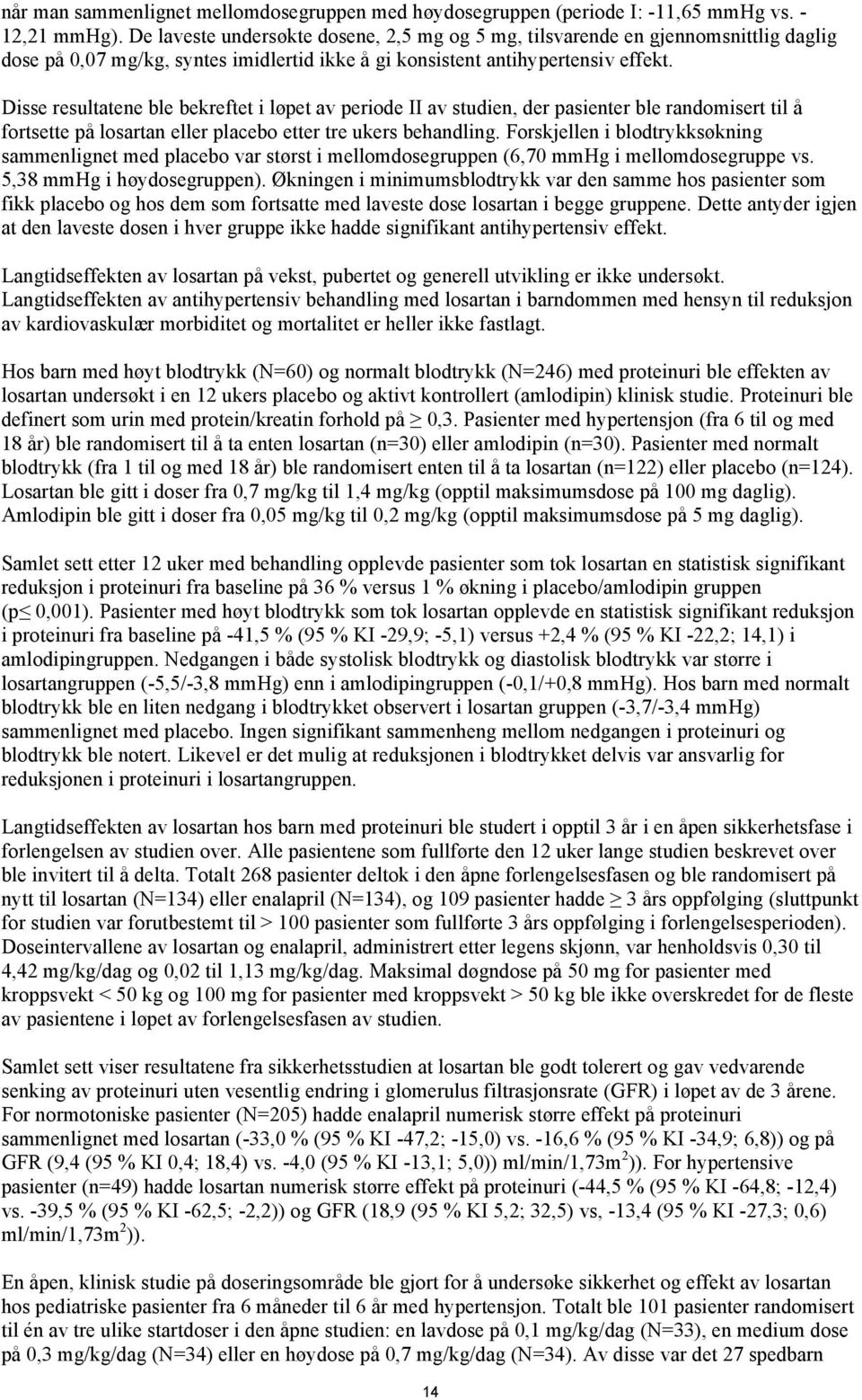 Disse resultatene ble bekreftet i løpet av periode II av studien, der pasienter ble randomisert til å fortsette på losartan eller placebo etter tre ukers behandling.