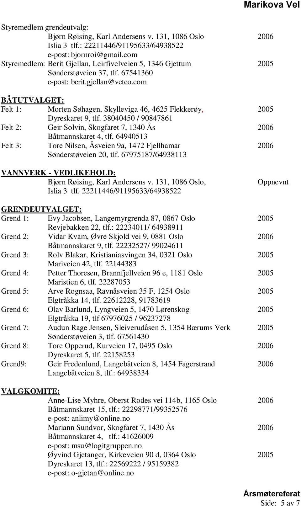 com BÅTUTVALGET: Felt 1: Morten Søhagen, Skylleviga 46, 4625 Flekkerøy, 2005 Dyreskaret 9, tlf. 38040450 / 90847861 Felt 2: Geir Solvin, Skogfaret 7, 1340 Ås 2006 Båtmannskaret 4, tlf.