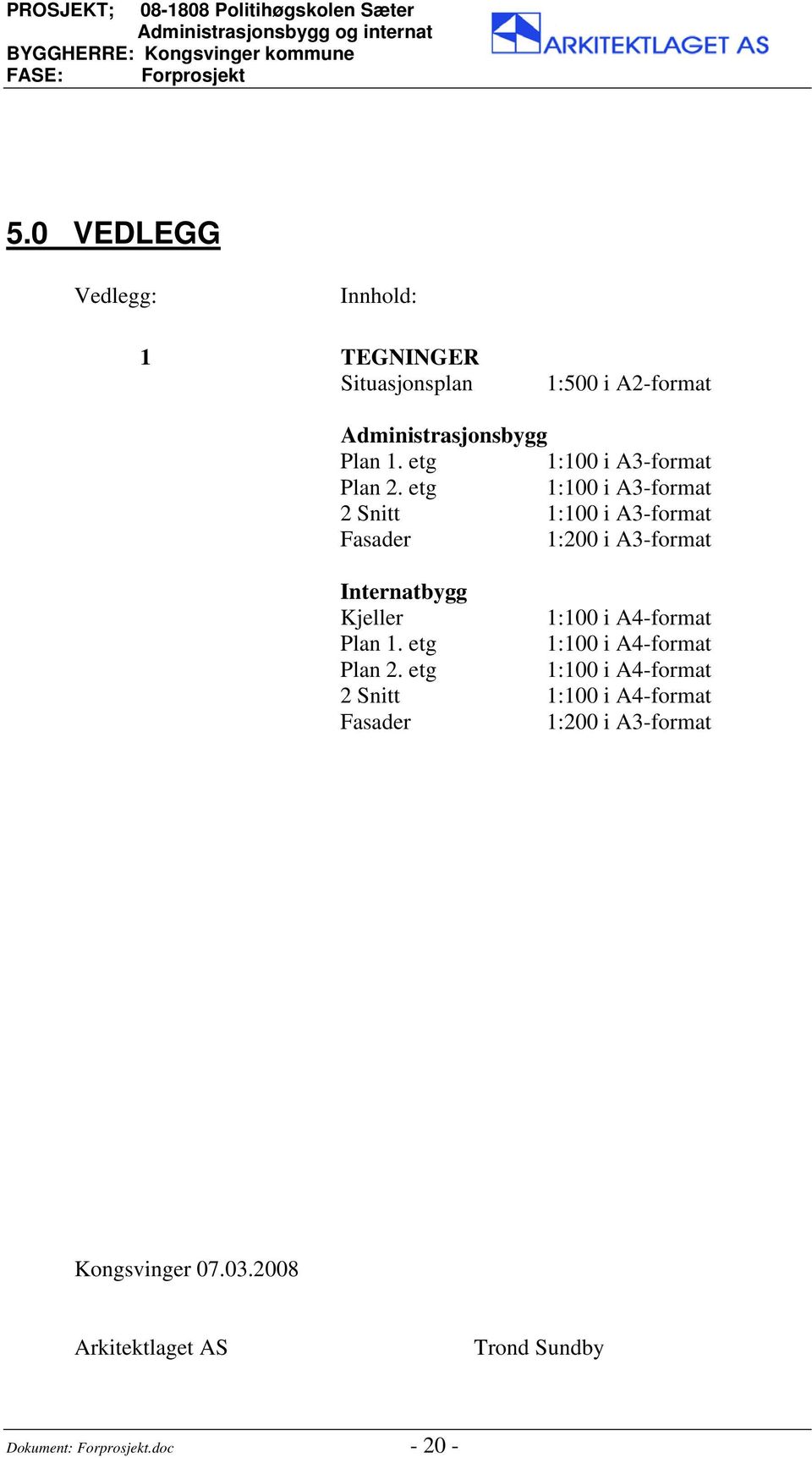 etg 1:100 i A3-format 2 Snitt 1:100 i A3-format Fasader 1:200 i A3-format Internatbygg Kjeller 1:100 i
