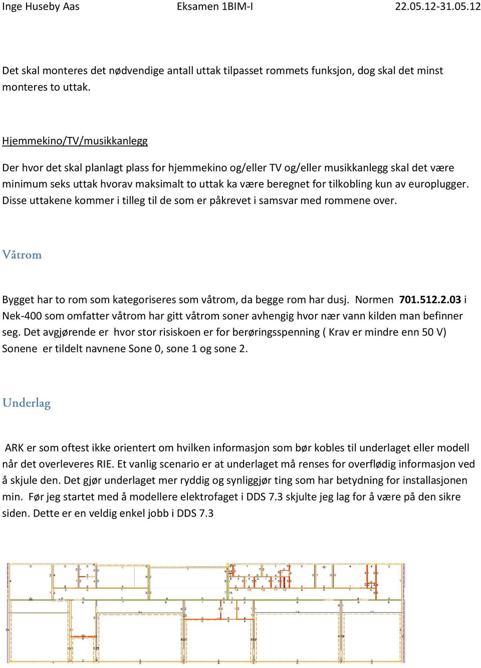 kun av europlugger. Disse uttakene kommer i tilleg til de som er påkrevet i samsvar med rommene over. Bygget har to rom som kategoriseres som våtrom, da begge rom har dusj. Normen 701.512.