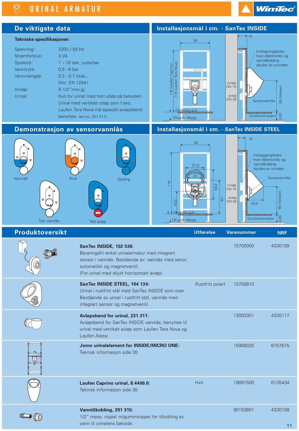 EN 12541 R 1/2 innv.gj. Kun for urinal med horr.utløp på baksiden. Urinal med vertikalt utløp som f.eks.