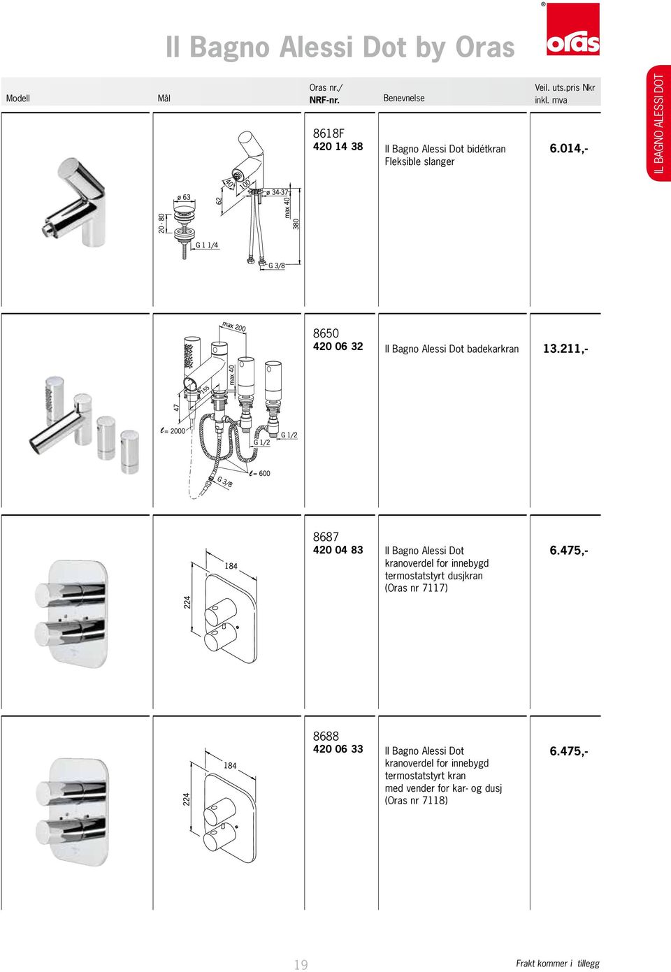 211,- 8687 420 04 83 Il Bagno Alessi Dot kranoverdel for innebygd termostatstyrt dusjkran (Oras nr 7117) 6.