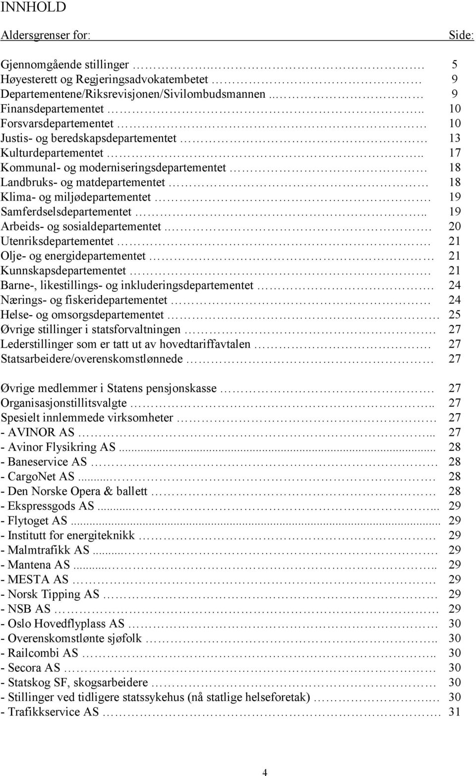 19 Samferdselsdepartementet.. 19 Arbeids- og sosialdepartementet.. 20 Utenriksdepartementet. 21 Olje- og energidepartementet 21 Kunnskapsdepartementet.