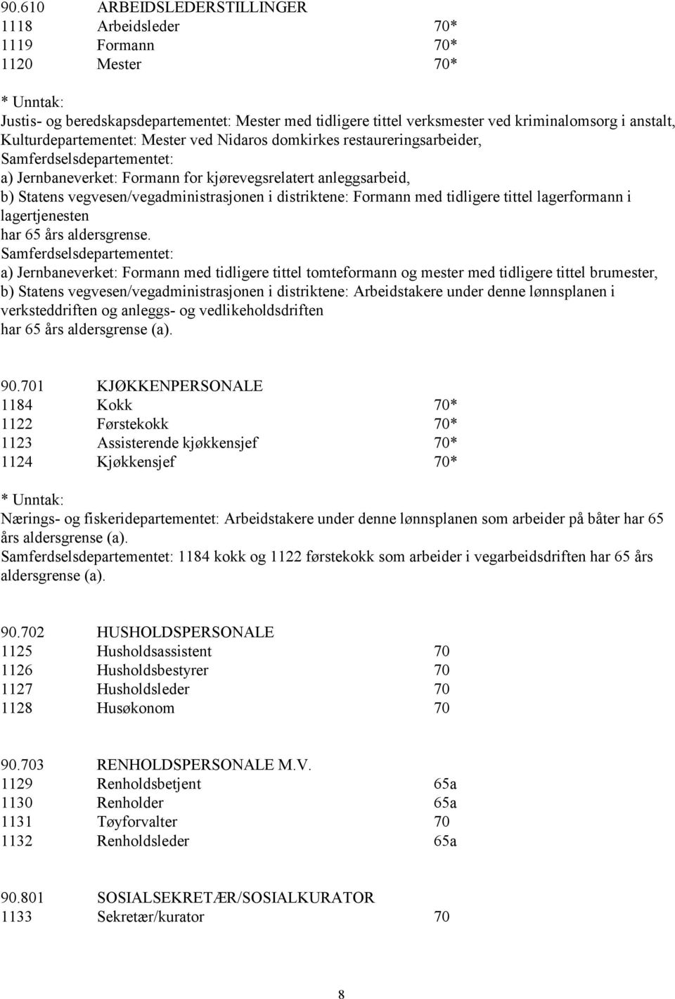 vegvesen/vegadministrasjonen i distriktene: Formann med tidligere tittel lagerformann i lagertjenesten har 65 års aldersgrense.