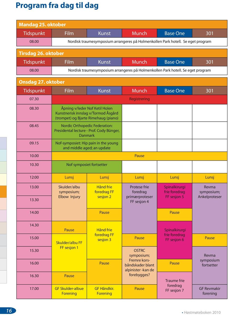 30 Registrering 08.30 Åpning v/leder Nof Ketil Holen Kunstnerisk innslag v/tormod Åsgård (trompet) og Bjarte Rimehaug (piano) 08.45 Nordic Orthopedic Federation: Presidental lecture - Prof.