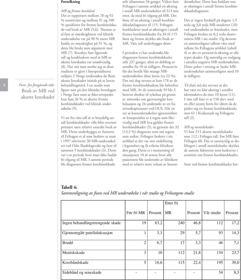 bruk av MR (5,6). Thomas et al fant at nøyaktigheten ved klinisk undersøkelse var på 90 % mens MR hadde en nøyaktighet på 91 %, og dette ble brukt som argument mot MR (7).