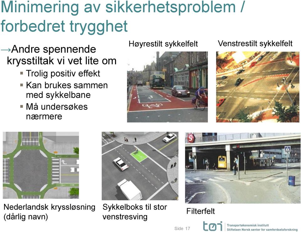 sykkelbane Må undersøkes nærmere Høyrestilt sykkelfelt Venstrestilt