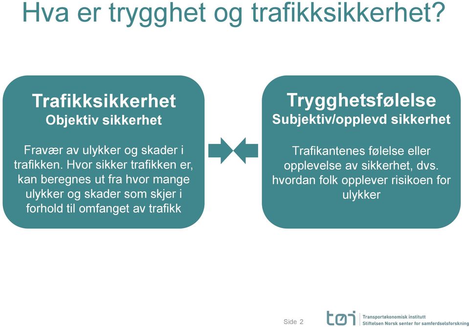 Hvor sikker trafikken er, kan beregnes ut fra hvor mange ulykker og skader som skjer i forhold