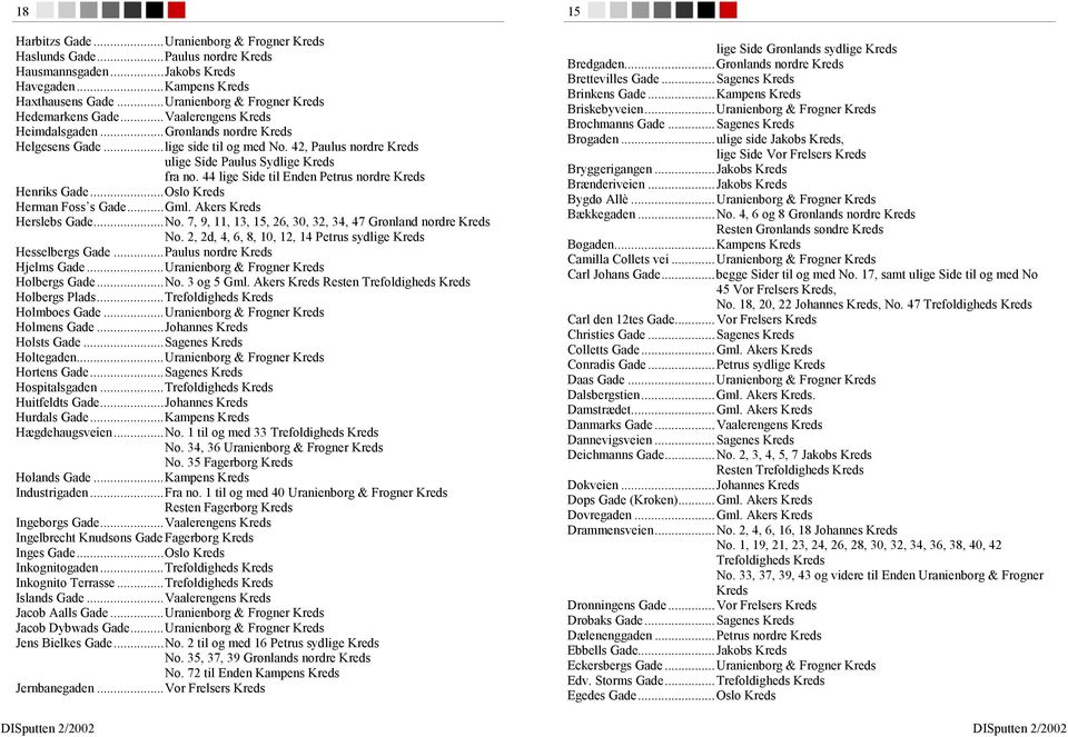 42, Paulus nordre Kreds ulige Side Paulus Sydlige Kreds fra no. 44 lige Side til Enden Petrus nordre Kreds Henriks Gade...Oslo Kreds Herman Foss s Gade...Gml. Akers Kreds Herslebs Gade...No.
