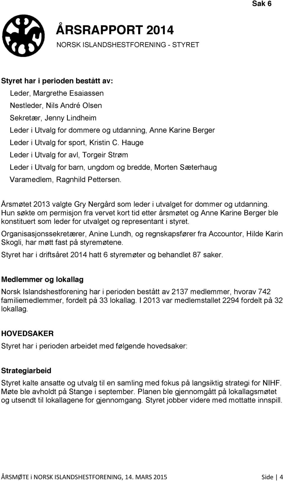 Hauge Leder i Utvalg for avl, Torgeir Strøm Leder i Utvalg for barn, ungdom og bredde, Morten Sæterhaug Varamedlem, Ragnhild Pettersen.