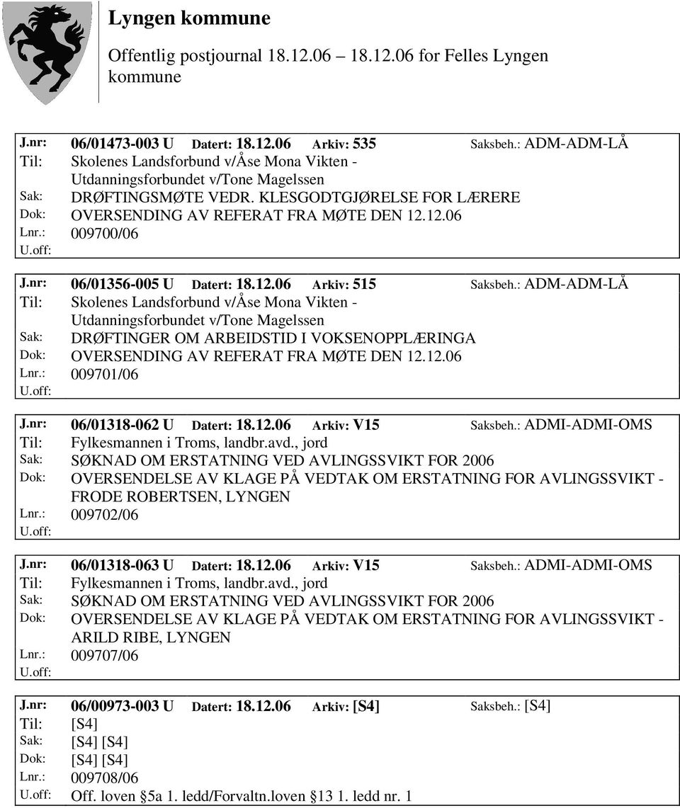 : ADM-ADM-LÅ Til: Skolenes Landsforbund v/åse Mona Vikten - Utdanningsforbundet v/tone Magelssen Sak: DRØFTINGER OM ARBEIDSTID I VOKSENOPPLÆRINGA Dok: OVERSENDING AV REFERAT FRA MØTE DEN 12.12.06 Lnr.