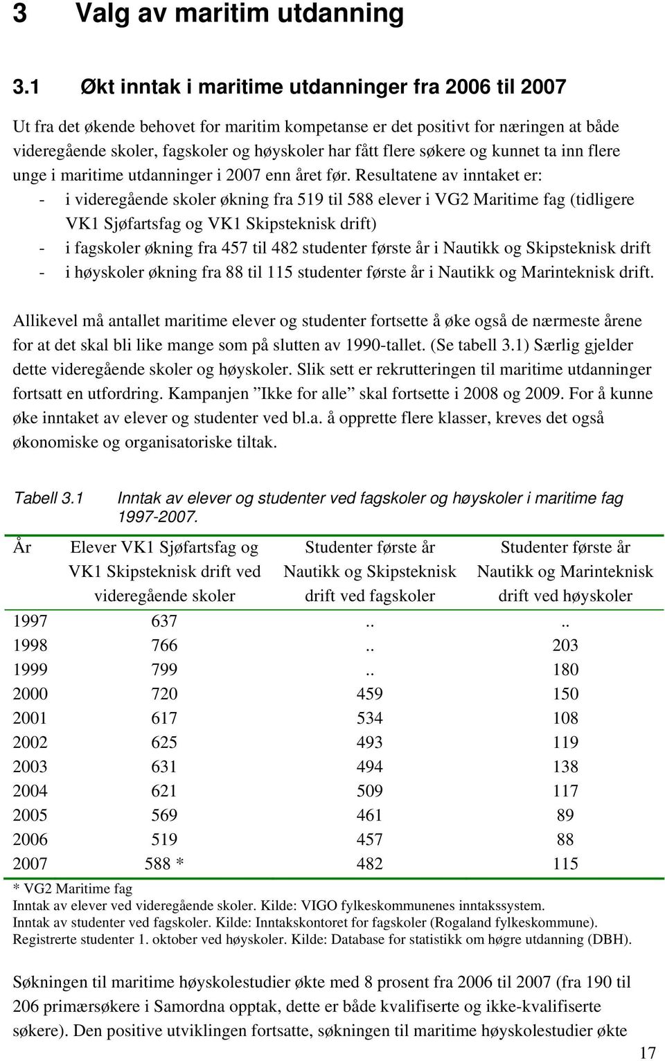 søkere og kunnet ta inn flere unge i maritime utdanninger i 2007 enn året før.