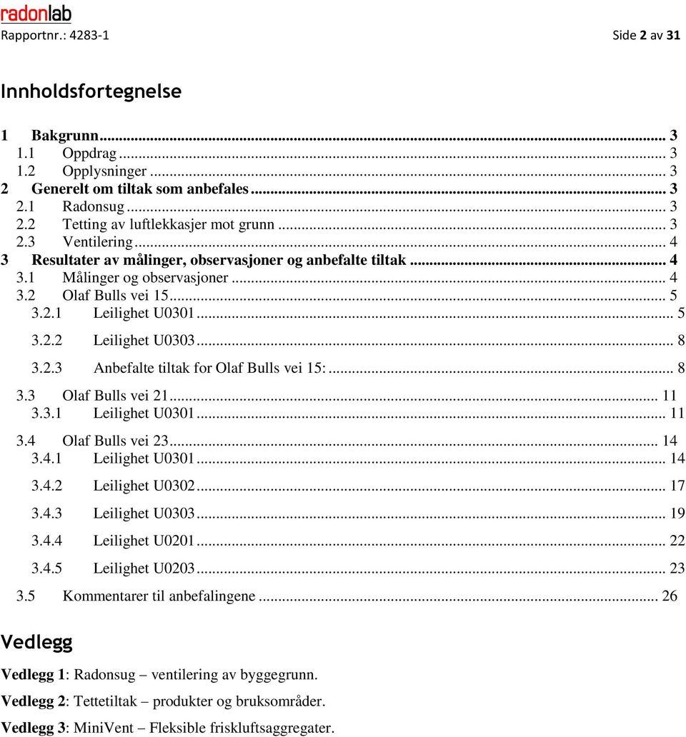 .. 8 3.2.3 Anbefalte tiltak for Olaf Bulls vei 15:... 8 3.3 Olaf Bulls vei 21... 11 3.3.1 Leilighet U0301... 11 3.4 Olaf Bulls vei 23... 14 3.4.1 Leilighet U0301... 14 3.4.2 Leilighet U0302... 17 3.4.3 Leilighet U0303.